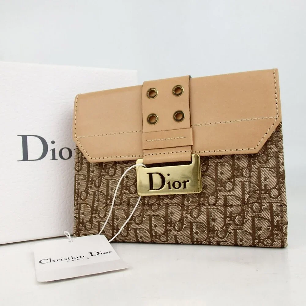 Authentic Christian Dior 02LU 1023 Trotter wallet Nylon jacquard/leather [Used]